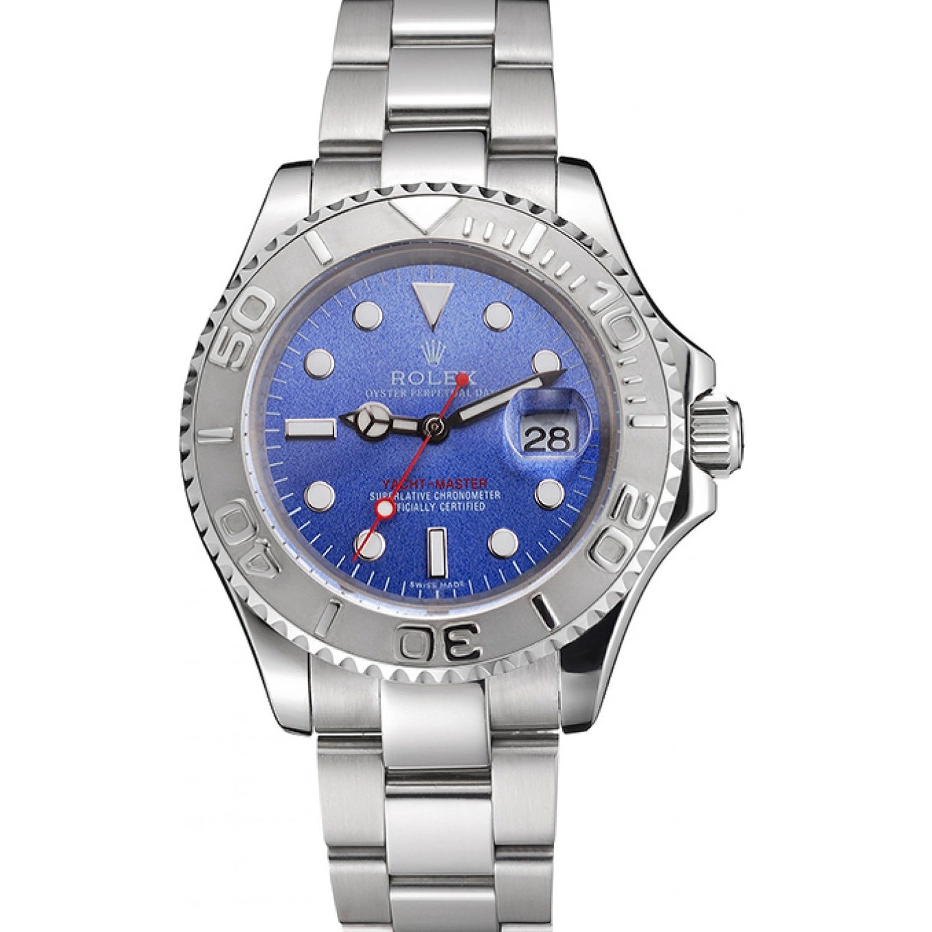Rolex Stainless Dial Bracelet Case Swiss And Steel Blue Yacht-Master 0804